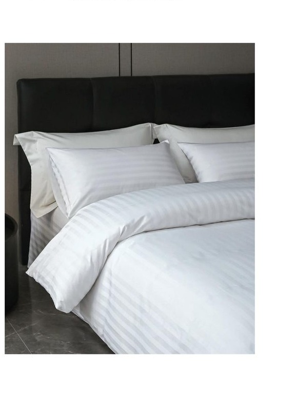 Satin stripe bed linens, white