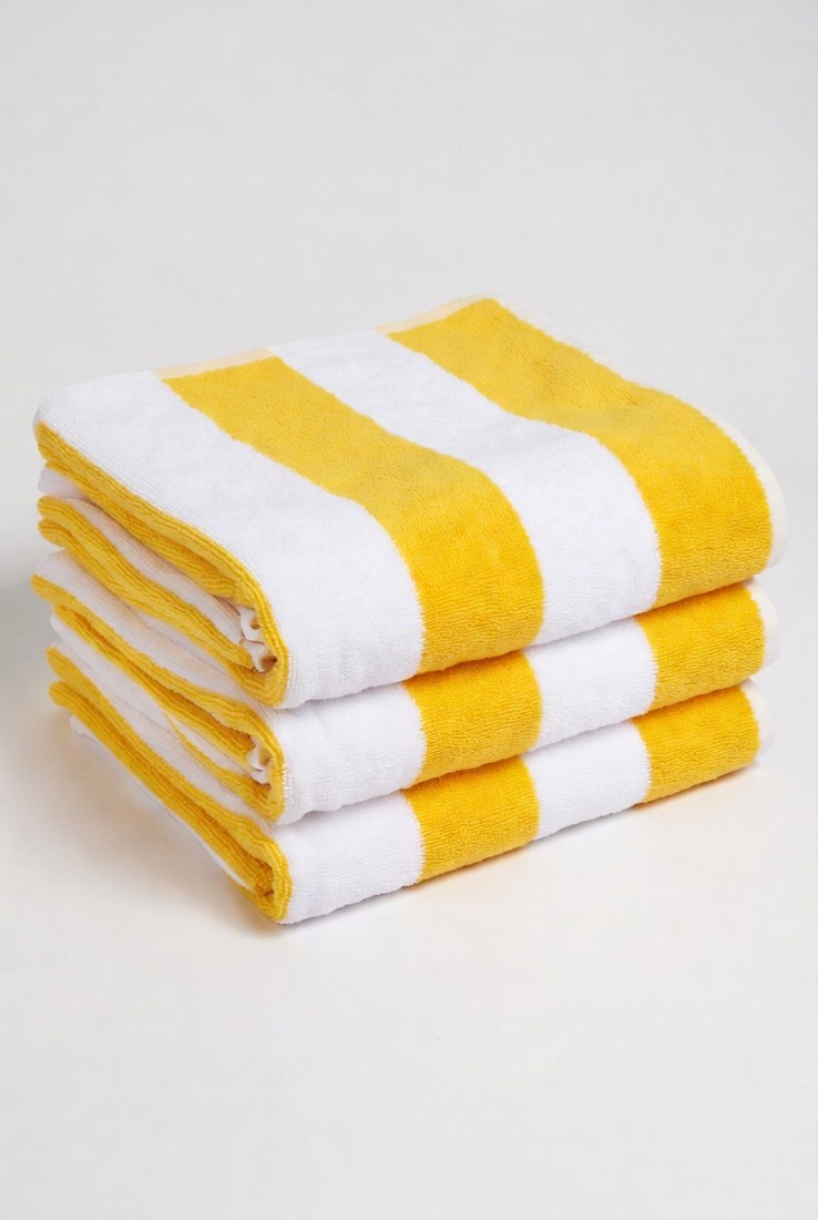 Cabana stripe pool towel, gold and white