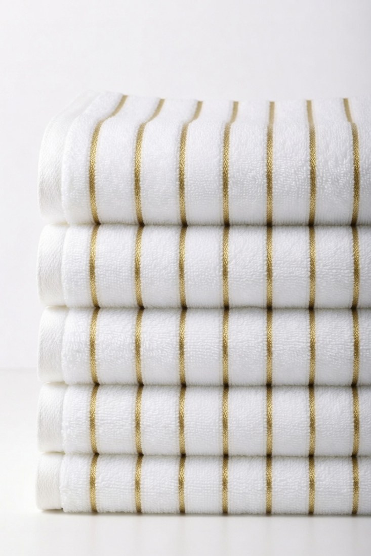 Pencil stripe pool towel, gold
